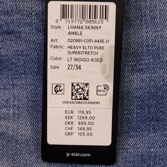 NWT G Star Raw Lhana Skinny Ankle 28x29 Aged Indigo Mid Rise Stretch Raw Hem - Picture 16 of 16